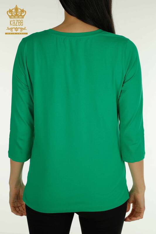 Bluză de damă cu ridicata - brodată cu piatră - verde - 79565 | KAZEE