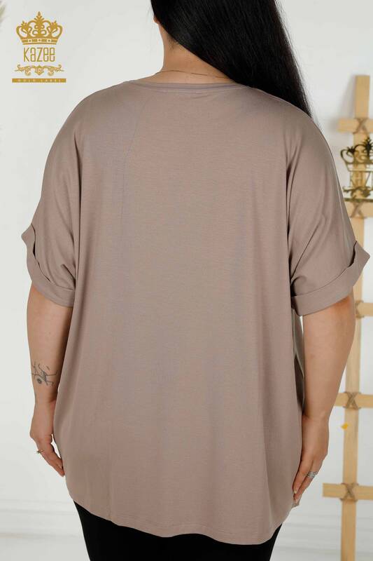 Bluza de dama cu ridicata din nurca brodata cu piatra - 79321 | KAZEE