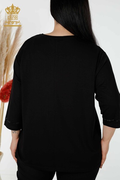 Bluză de damă cu ridicata cu piatră de cristal brodat negru - 78944 | KAZEE - Thumbnail