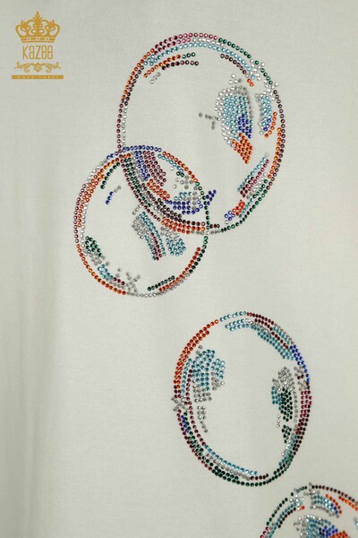 Bluză de damă cu ridicata - Brodat cu piatră - Ecru - 79359 | KAZEE - Thumbnail