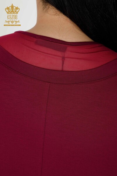 Bluză de damă cu ridicata cu piatră liliac brodat - 77870 | KAZEE - Thumbnail