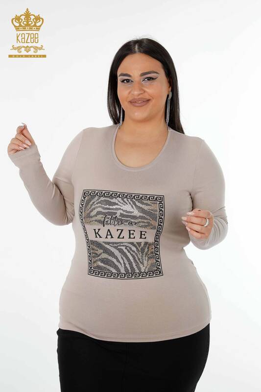 Bluză de damă cu ridicata din nurcă cu model - 78997 | KAZEE