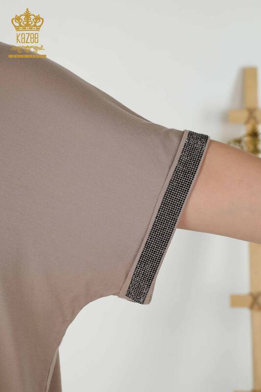 Bluză de damă cu ridicata din nurcă cu model - 79325 | KAZEE