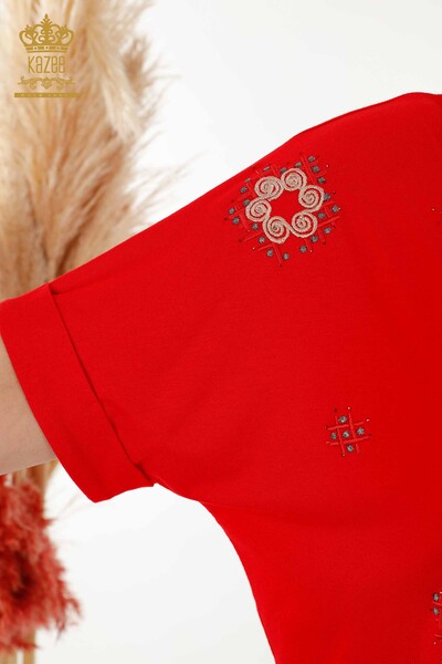 Bluză de damă cu ridicata roșu cu modele florale - 78879 | KAZEE - Thumbnail
