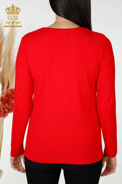 Bluză de damă cu ridicata roșu cu modele florale - 79014 | KAZEE - Thumbnail