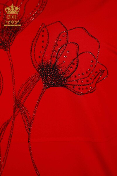 Bluză de damă cu ridicata cu model floral roșu - 79059 | KAZEE - Thumbnail