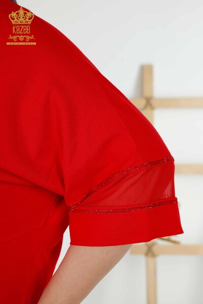 Bluză de damă cu ridicata cu model floral roșu - 79059 | KAZEE - Thumbnail