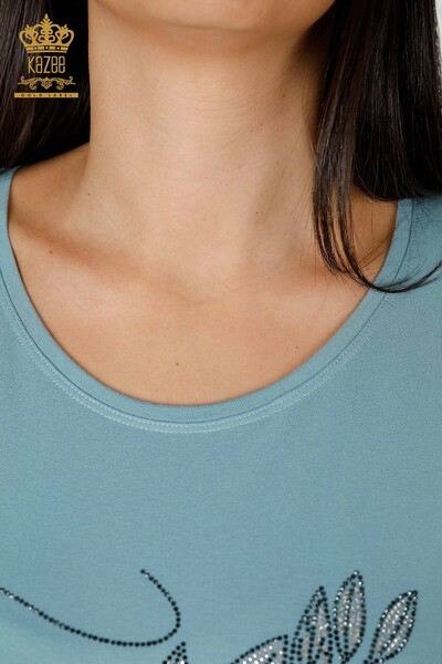 Bluză de damă en-gros cu modele mentă - 78916 | KAZEE - Thumbnail