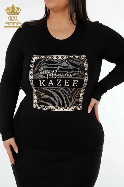 Bluză de damă cu ridicata cu model negru - 78997 | KAZEE - Thumbnail