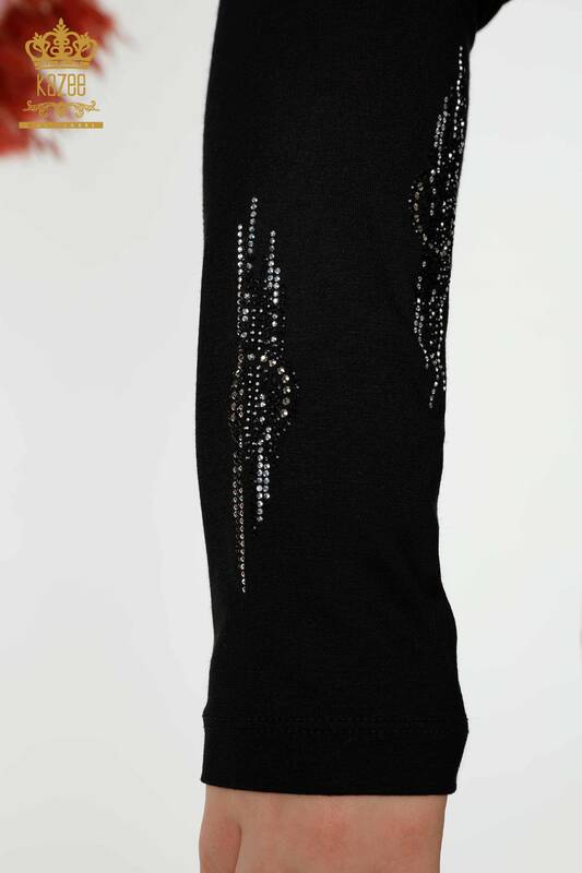 Bluză de damă cu model negru cu ridicata - 79043 | KAZEE