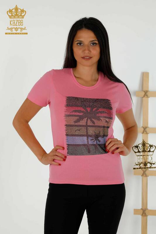 Bluză de damă cu model roz - 79279 | KAZEE