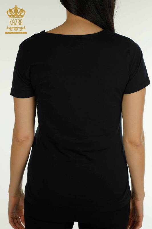 Bluză de damă cu ridicata Basic Logo Bleumarin - 79190 | KAZEE