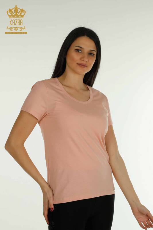 Bluză cu ridicata pentru femei Basic Logo Powder - 79177 | KAZEE