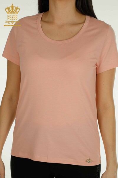 Bluză cu ridicata pentru femei Basic Logo Powder - 79177 | KAZEE - Thumbnail