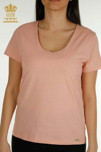 Bluză cu ridicata pentru femei Basic Logo Powder - 79190 | KAZEE - Thumbnail