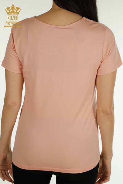 Bluză cu ridicata pentru femei Basic Logo Powder - 79190 | KAZEE - Thumbnail