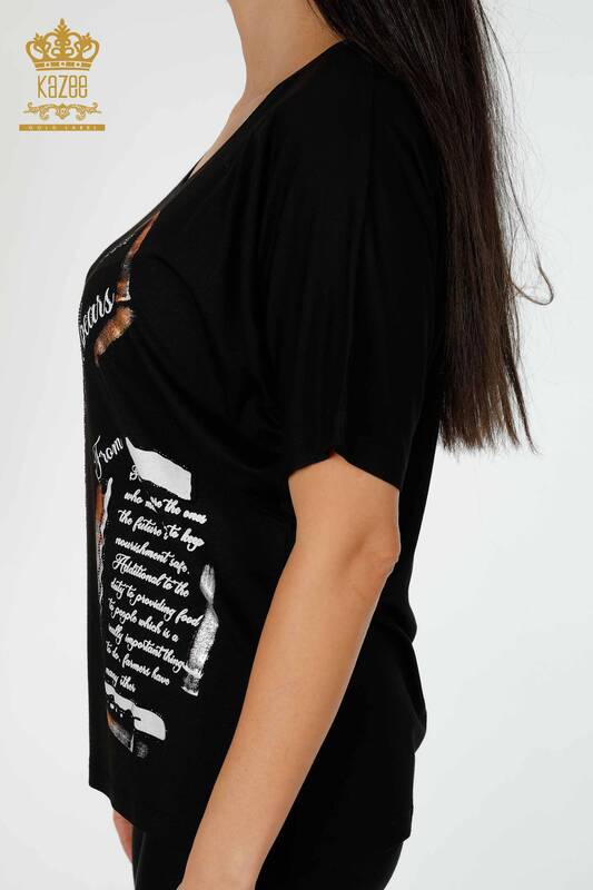 Bluză cu ridicata pentru femei cu gât negru - 78896 | KAZEE