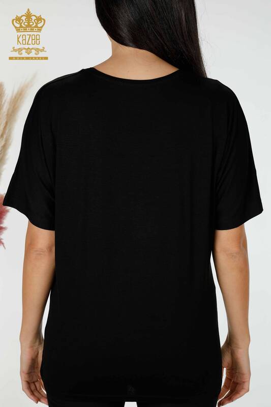 Bluză cu ridicata pentru femei cu gât negru - 78896 | KAZEE