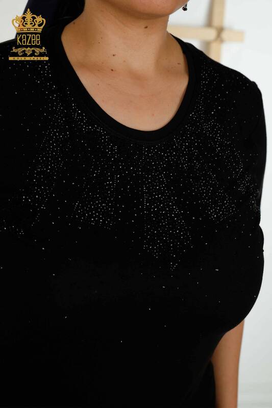 Bluză cu ridicata pentru femei cu gât negru - 79345 | KAZEE