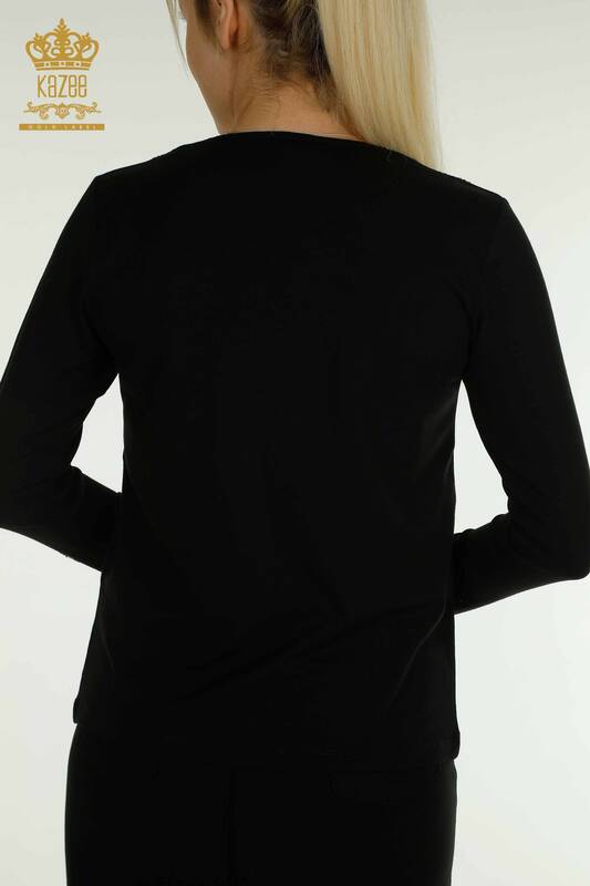 Bluză cu ridicata pentru femei - Decolteu - Negru - 79380 | KAZEE