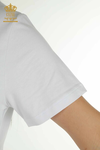 Bluză de damă cu ridicata - Decolteu în V - Alb - 79564 | KAZEE - Thumbnail