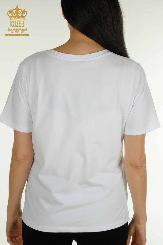 Bluză de damă cu ridicata - Decolteu în V - Alb - 79564 | KAZEE
