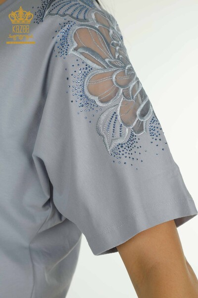 Bluză de damă cu ridicata - Decolteu în V - Albastru - 79550 | KAZEE - Thumbnail