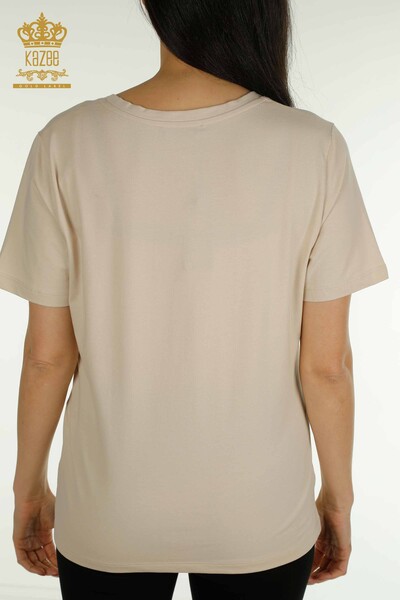 Bluză de damă cu ridicata - Decolteu în V - Bej deschis - 79564 | KAZEE - Thumbnail