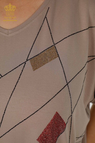 Bluză de damă cu ridicata cu decolteu în V din nurcă - 79320 | KAZEE - Thumbnail