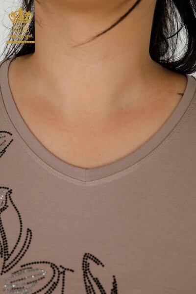 Bluză de damă cu ridicata cu decolteu în V din nurcă - 79341 | KAZEE - Thumbnail