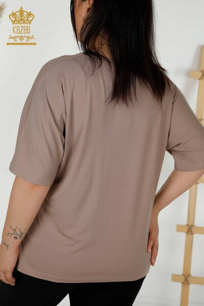 Bluză de damă cu ridicata cu decolteu în V din nurcă - 79341 | KAZEE - Thumbnail