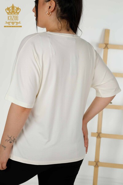 Bluză de damă cu ridicata cu decolteu în V Ecru - 79341 | KAZEE - Thumbnail