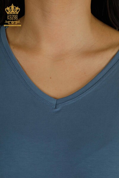 Bluză de damă cu ridicata cu decolteu în V Indigo - 79550 | KAZEE - Thumbnail