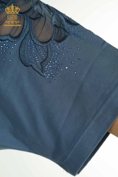 Bluză de damă cu ridicata cu decolteu în V Indigo - 79550 | KAZEE - Thumbnail