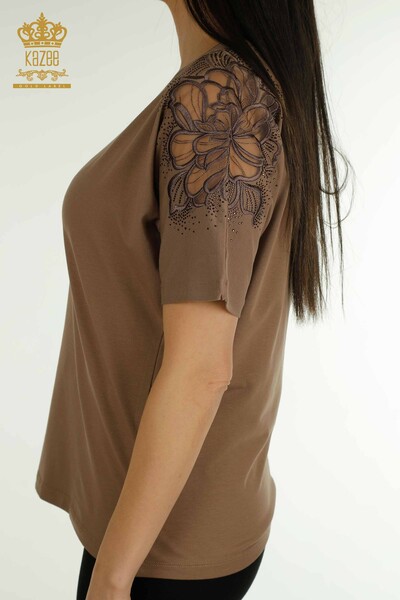 Bluză de damă cu ridicata - Decolteu în V - Maro - 79550 | KAZEE - Thumbnail