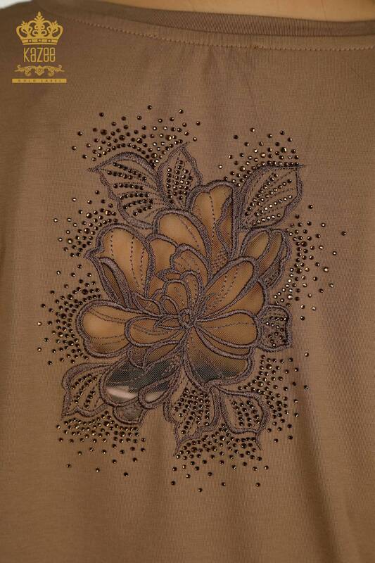 Bluză de damă cu ridicata - Decolteu în V - Maro - 79550 | KAZEE