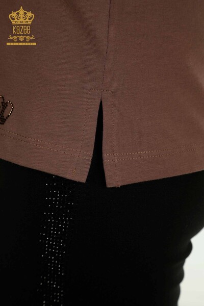 Bluză de damă cu ridicata - Decolteu în V - Maro - 79564 | KAZEE - Thumbnail