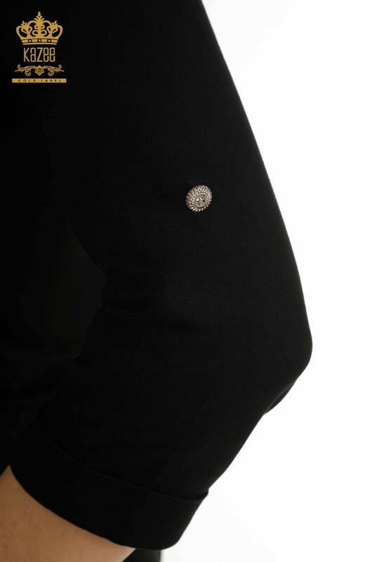 Bluză de damă cu ridicata cu decolteu în V Negru - 79309 | KAZEE