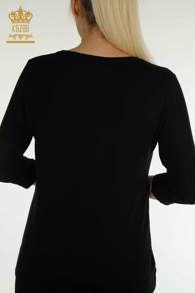 Bluză de damă cu ridicata cu decolteu în V Negru - 79309 | KAZEE - Thumbnail