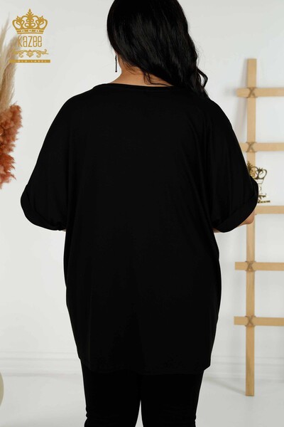 Bluză de damă cu ridicata cu decolteu în V Negru - 79320 | KAZEE - Thumbnail
