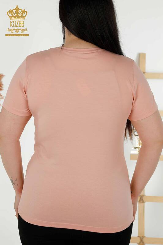 Bluză cu ridicata pentru femei, pudră cu decolteu în V - 79179 | KAZEE