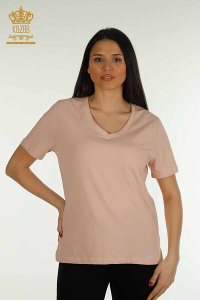 Bluză de damă cu ridicata - Decolteu în V - Pudra - 79564 | KAZEE - Thumbnail