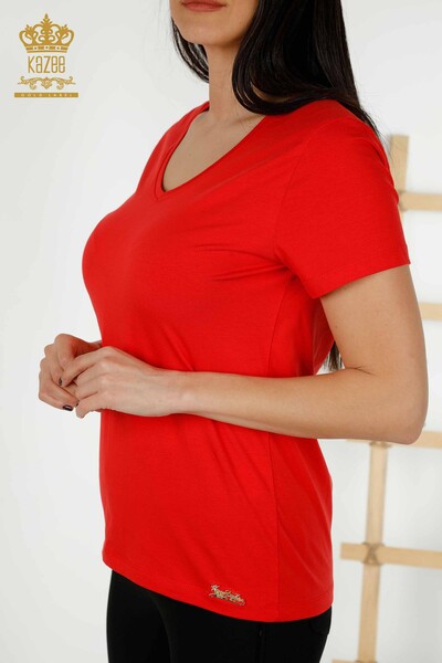 Bluză de damă cu ridicata cu decolteu în V roșu - 79179 | KAZEE - Thumbnail