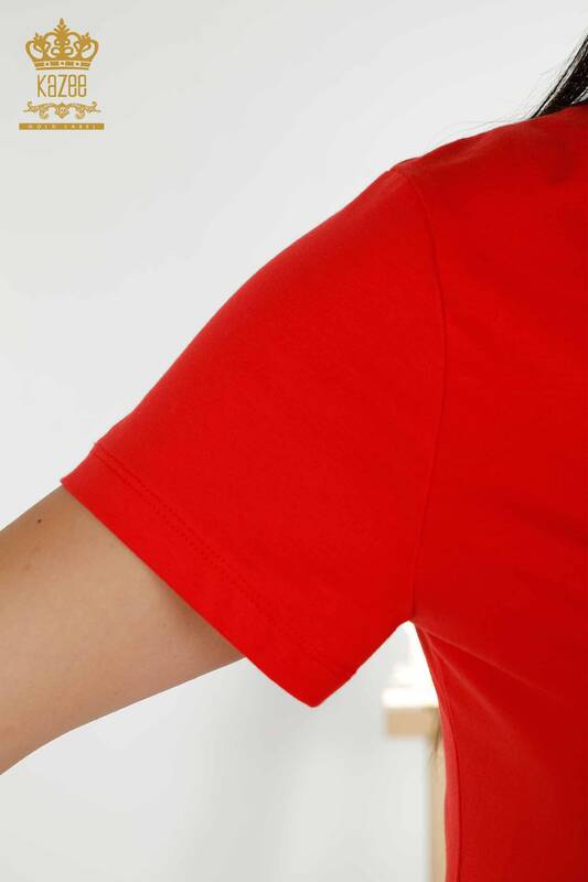 Bluză de damă cu ridicata cu decolteu în V roșu - 79179 | KAZEE
