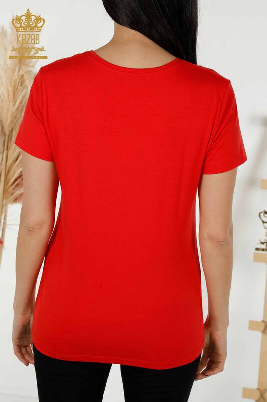 Bluză de damă cu ridicata cu decolteu în V roșu - 79179 | KAZEE