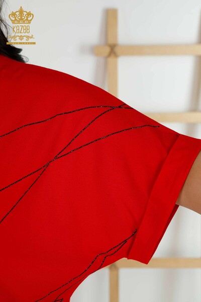 Bluză de damă cu ridicata cu decolteu în V roșu - 79320 | KAZEE - Thumbnail