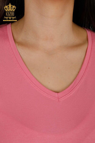 Bluză de damă cu ridicata cu decolteu în V roz - 79179 | KAZEE - Thumbnail