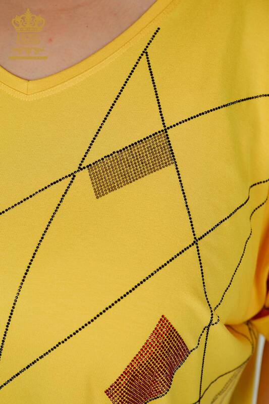 Bluză de damă cu ridicata cu decolteu în V galbenă - 79320 | KAZEE