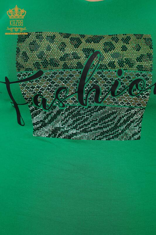 Bluză de damă cu ridicata cu decolteu în V verde - 79006 | KAZEE