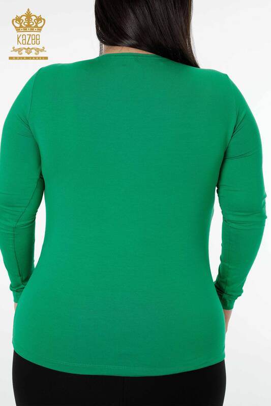 Bluză de damă cu ridicata cu decolteu în V verde - 79006 | KAZEE